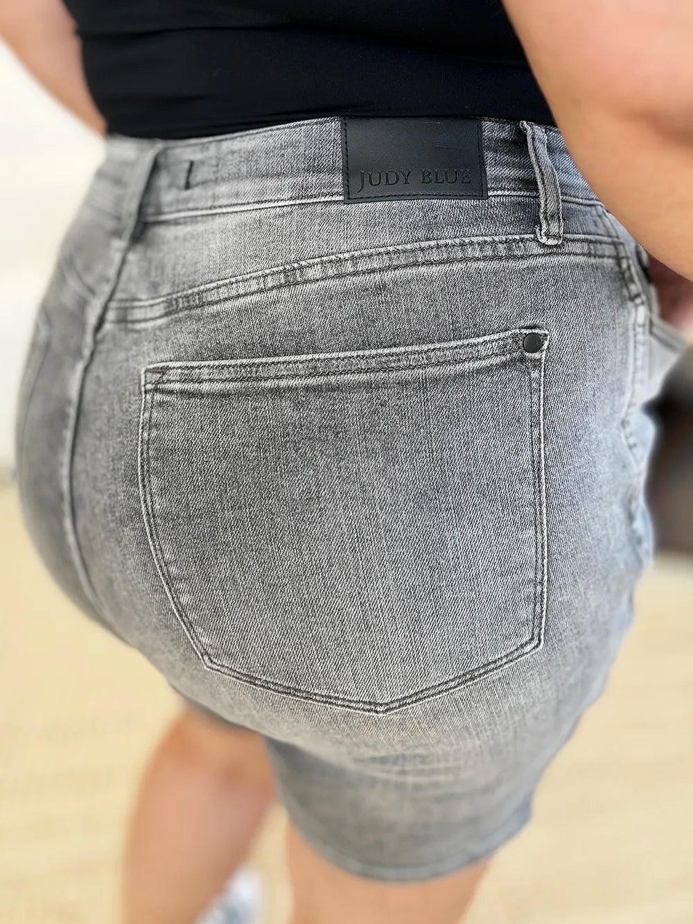 The Noelle Denim Cutoff Shorts - GREY, view 13 on model - Be Juliet