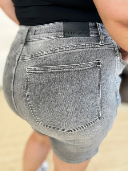 The Noelle Denim Cutoff Shorts - GREY, view 13 on model - Be Juliet
