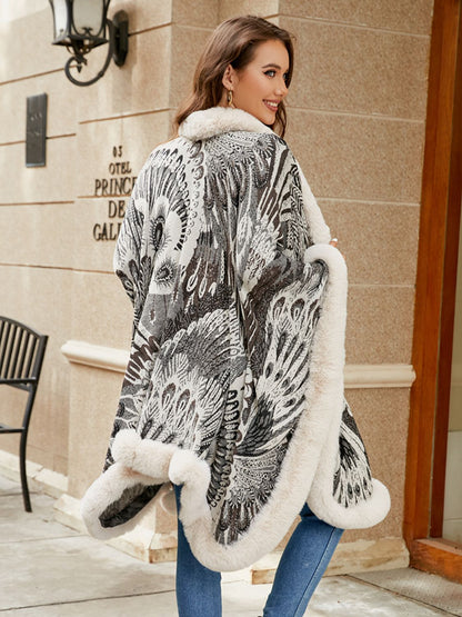 Sierra Printed Open Front Poncho - Ivory, back view on model - Be Juliet