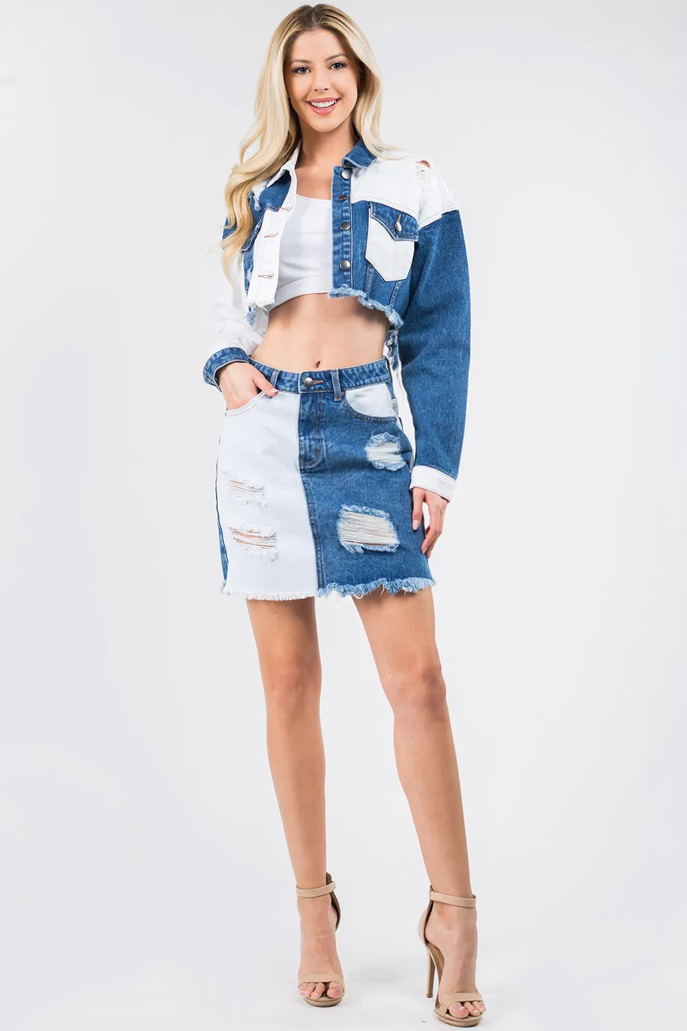 American Bazi Patched & Frayed Denim Mini Skirt - Be Juliet