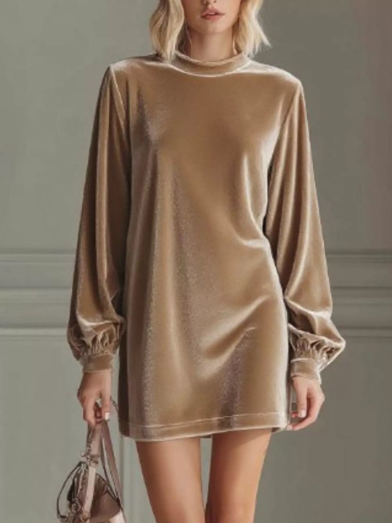 Vivienne Velvet Long Sleeve Mini Dress — Plus Size - Be Juliet