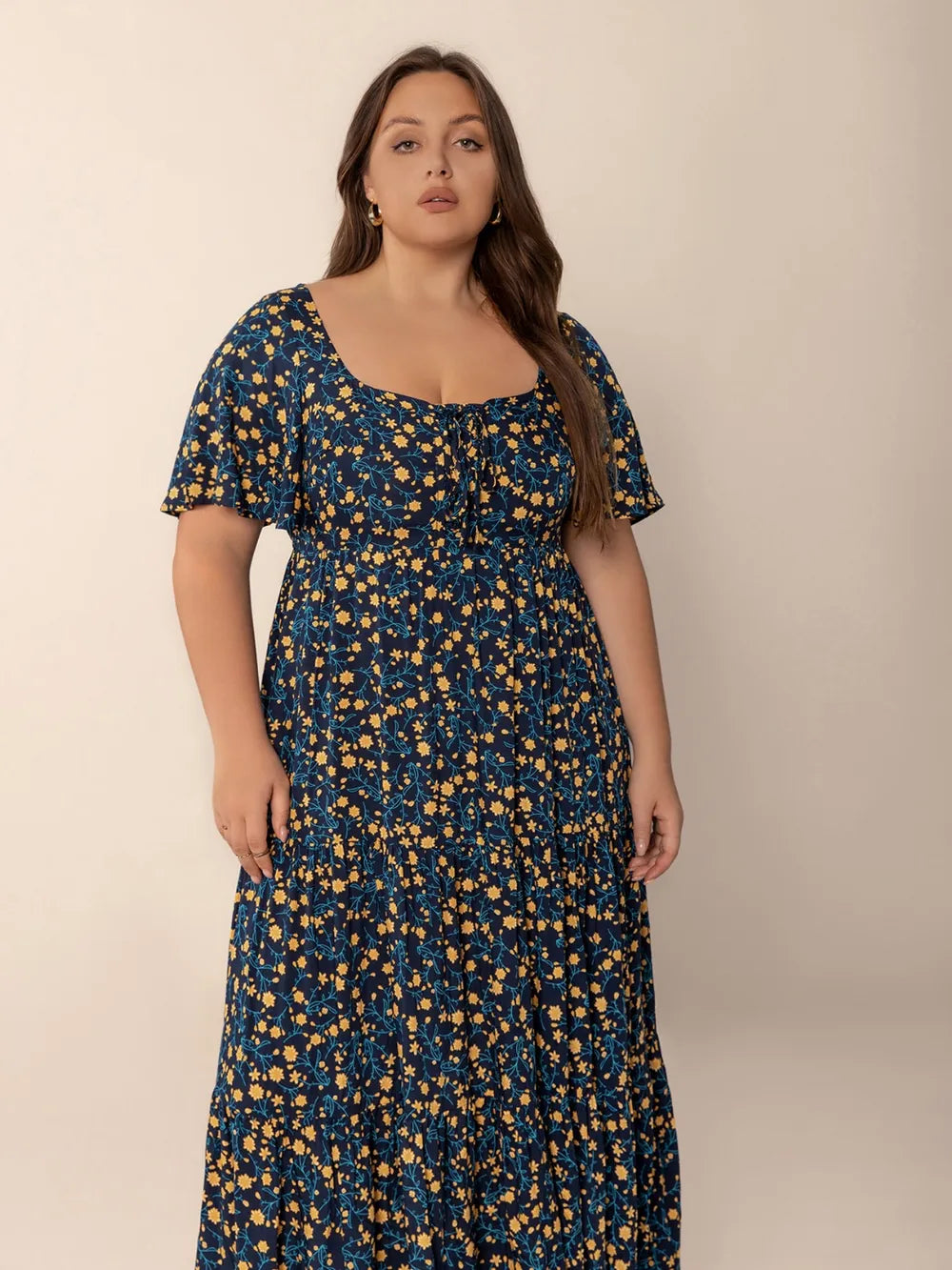 Luciana Printed Tiered Maxi Dress – Plus Size - Be Juliet