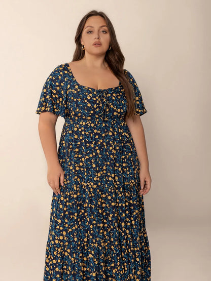 Luciana Printed Tiered Maxi Dress – Plus Size - Be Juliet