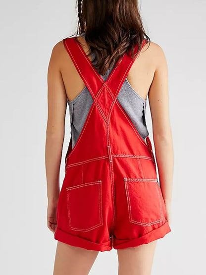 Wide Strap Square Neck Denim Overalls - Be Juliet