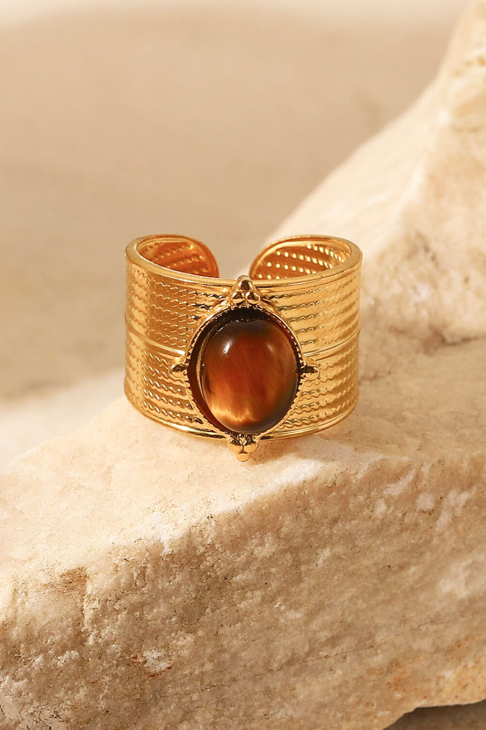 18K Gold-Plated Wide Open Ring - lifestyle shot on model's hand - Be Juliet
