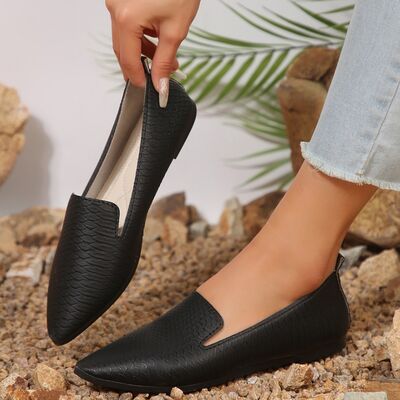 Snake Print Pointed Toe Slip-Ons - Be Juliet