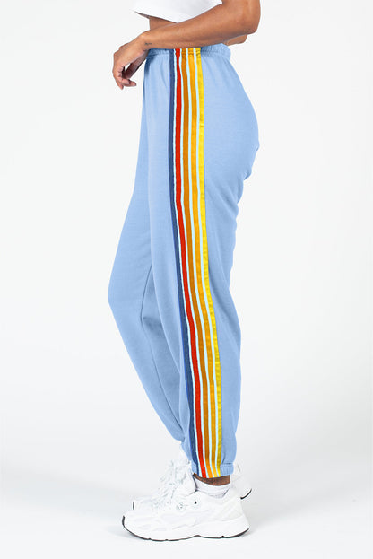 Contrast Striped Elastic Waist Active Pants - Be Juliet