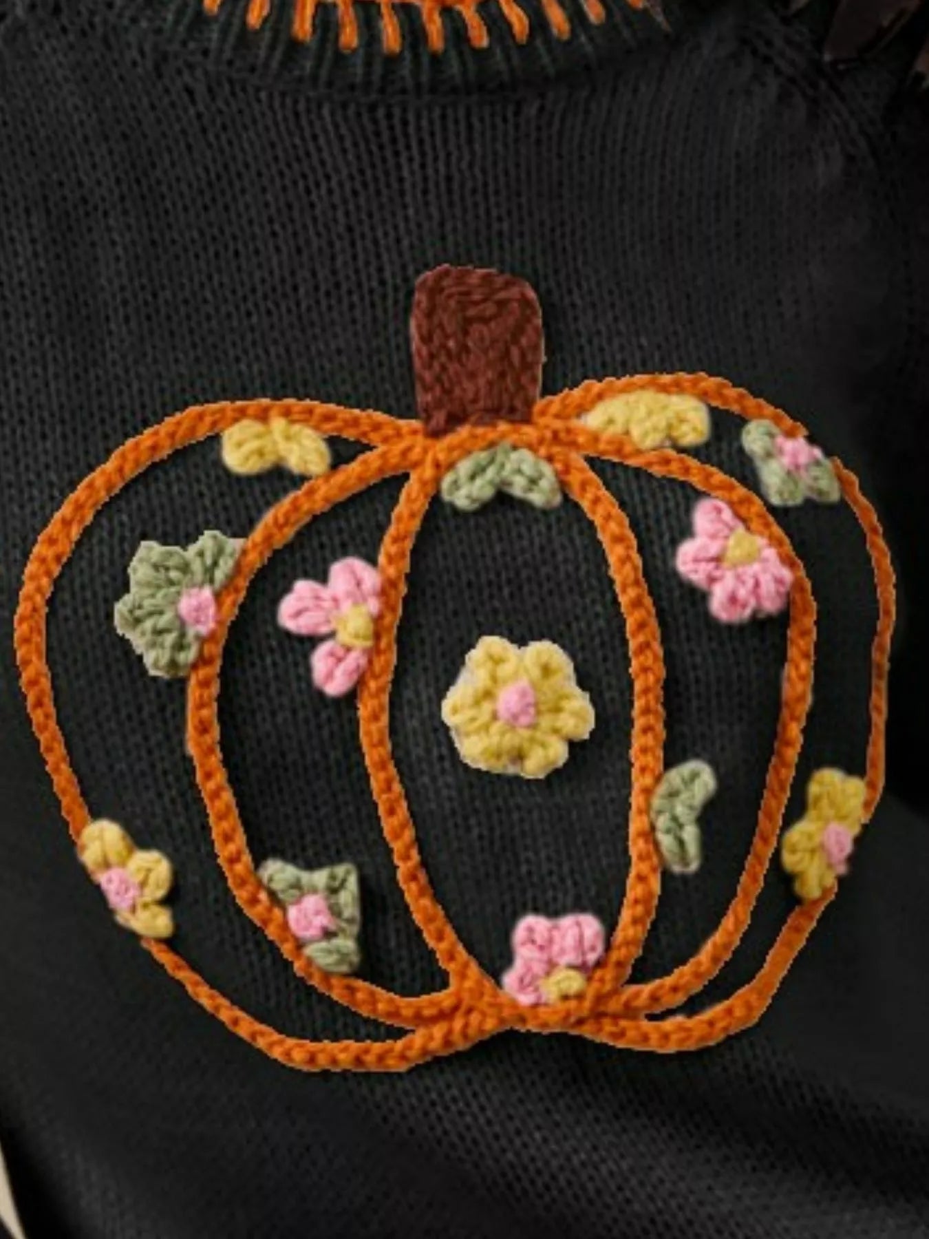 SO ME Pumpkin Floral Embroidered Sweater - Be Juliet