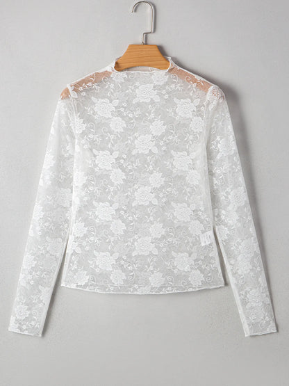Celeste Sheer Floral Lace Mock Neck Top - Be Juliet
