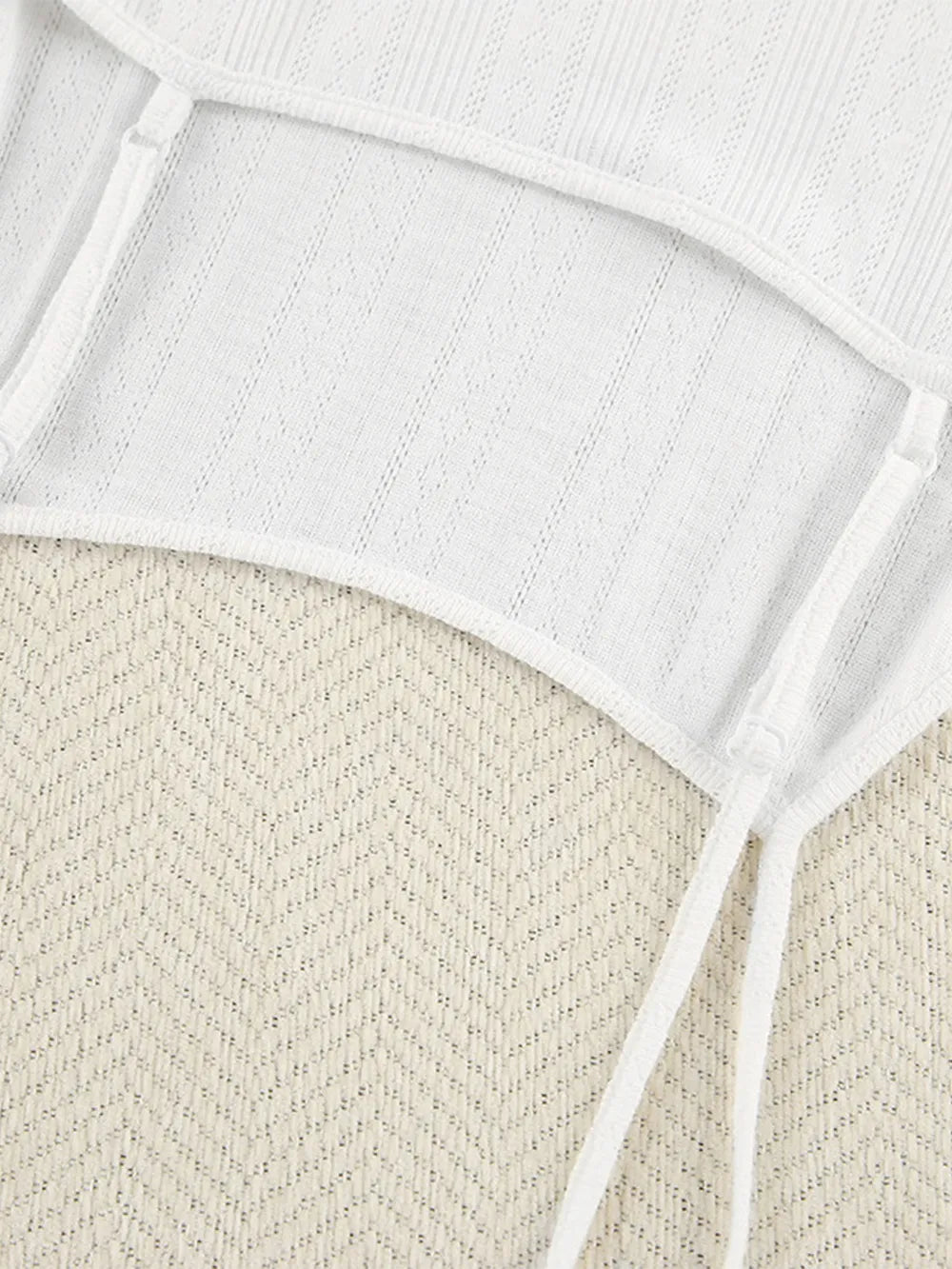 The Capucine — Square Neck Cami and Shorts Set - White, pointelle knit texture close-up - Be Juliet