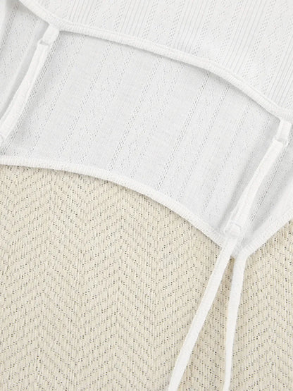 The Capucine — Square Neck Cami and Shorts Set - White, pointelle knit texture close-up - Be Juliet