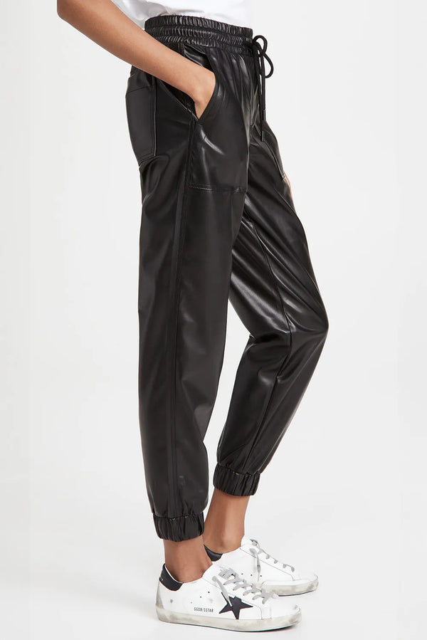 Drawstring Leather Pants with Pockets