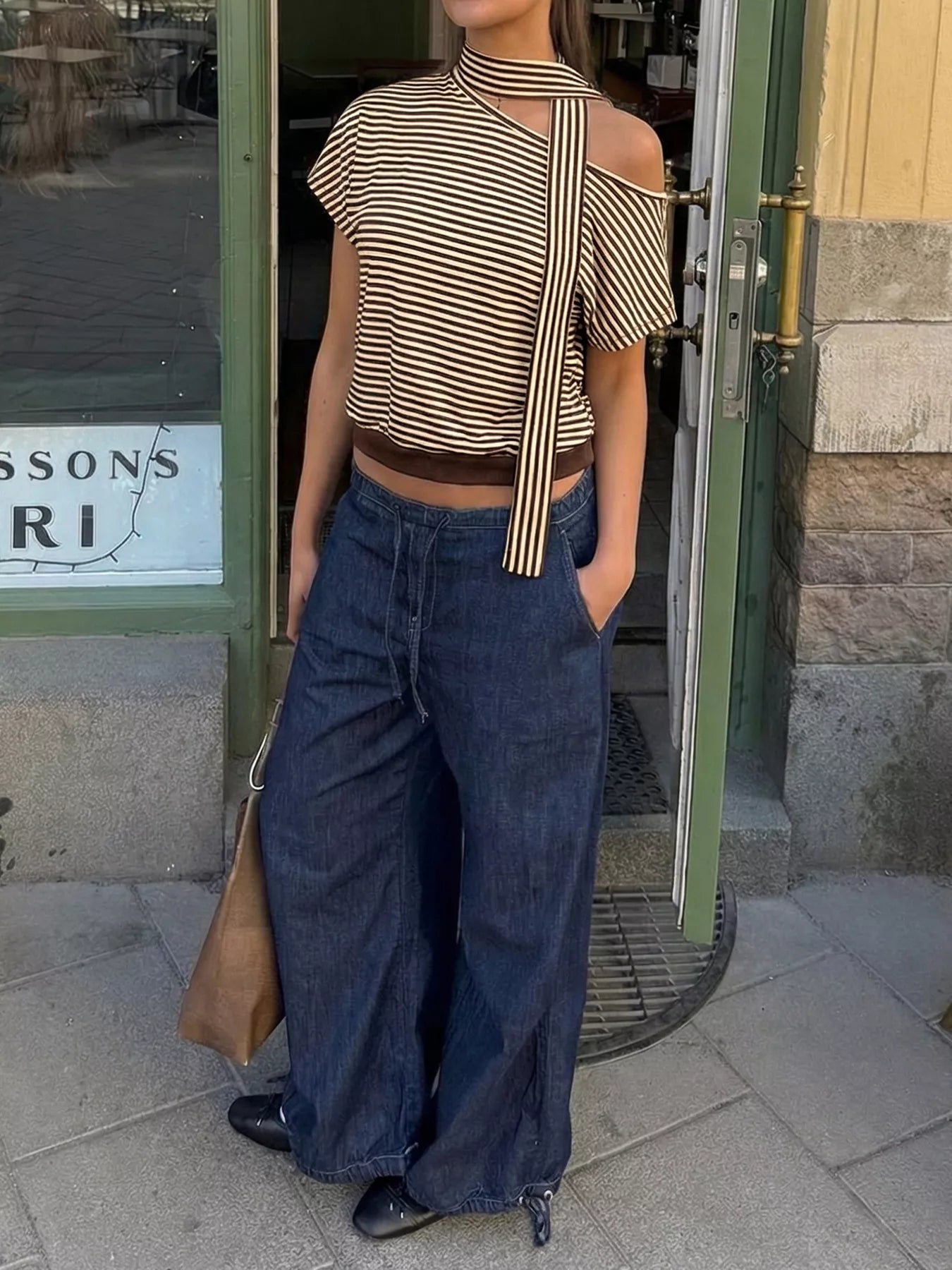 Striped Single Shoulder T-Shirt - Be Juliet