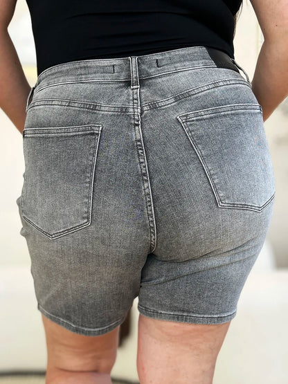 The Noelle Denim Cutoff Shorts - GREY, back close-up on model - Be Juliet