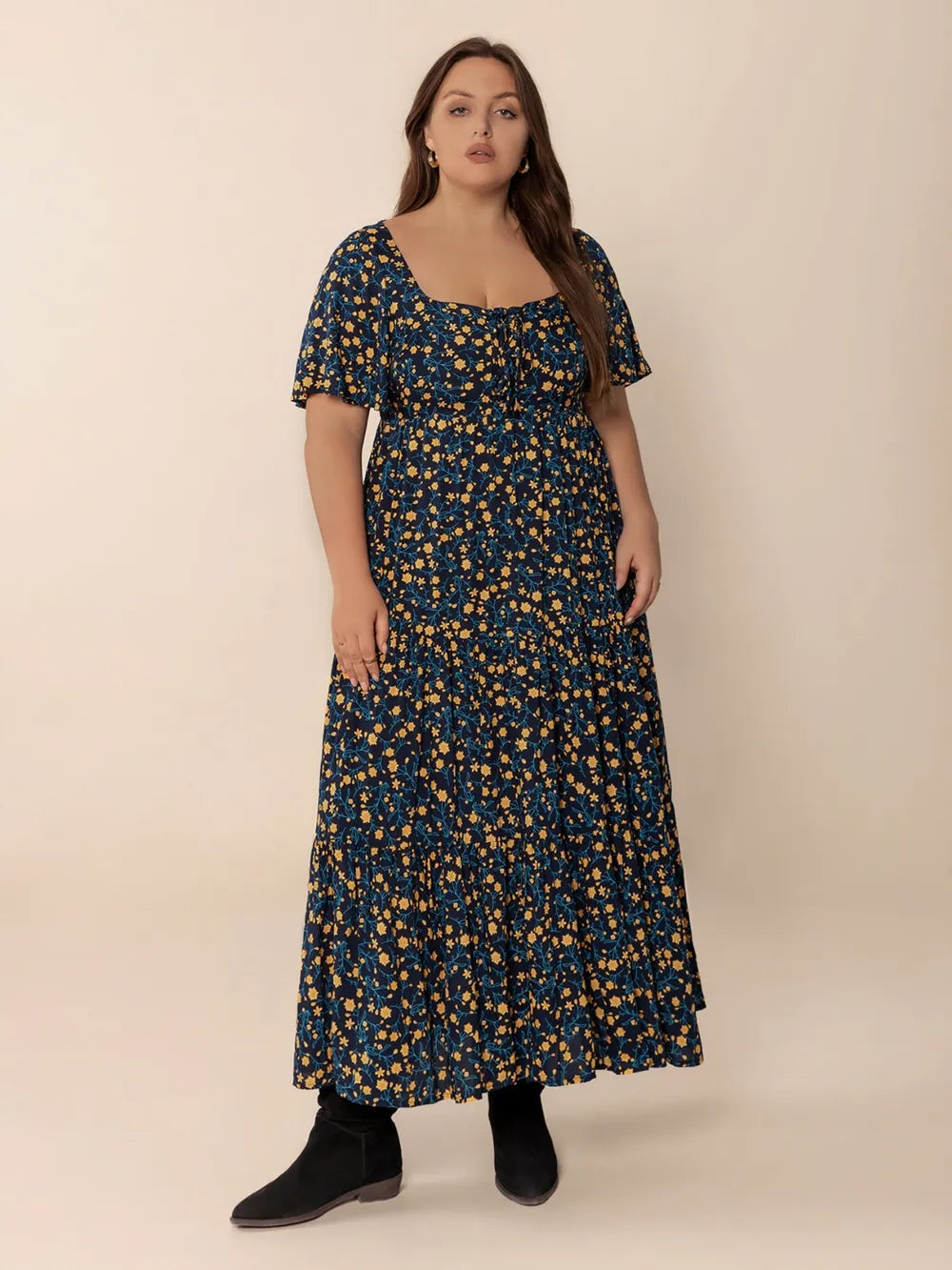 Luciana Printed Tiered Maxi Dress – Plus Size - Be Juliet