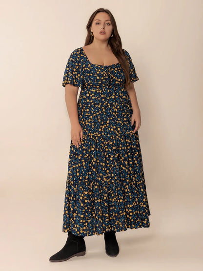Luciana Printed Tiered Maxi Dress – Plus Size - Be Juliet