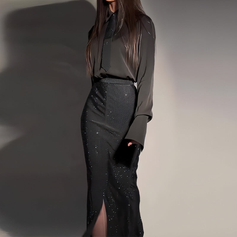 Elara Crystal Wrap Skirt Set