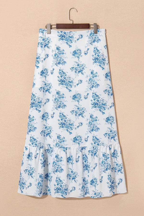 Split Asymmetrical Ruffled Printed Skirt - Be Juliet