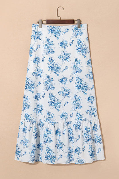 Split Asymmetrical Ruffled Printed Skirt - Be Juliet