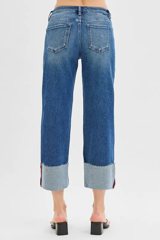RISEN Tummy Control Mid-Rise Crop Wide Cuffed Jeans – Plus Size - Be Juliet