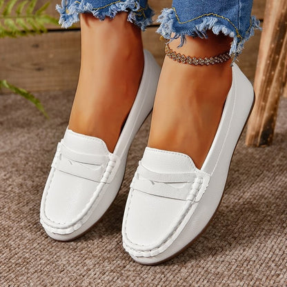 PU Leather Round Toe Flat Slip-Ons - Be Juliet