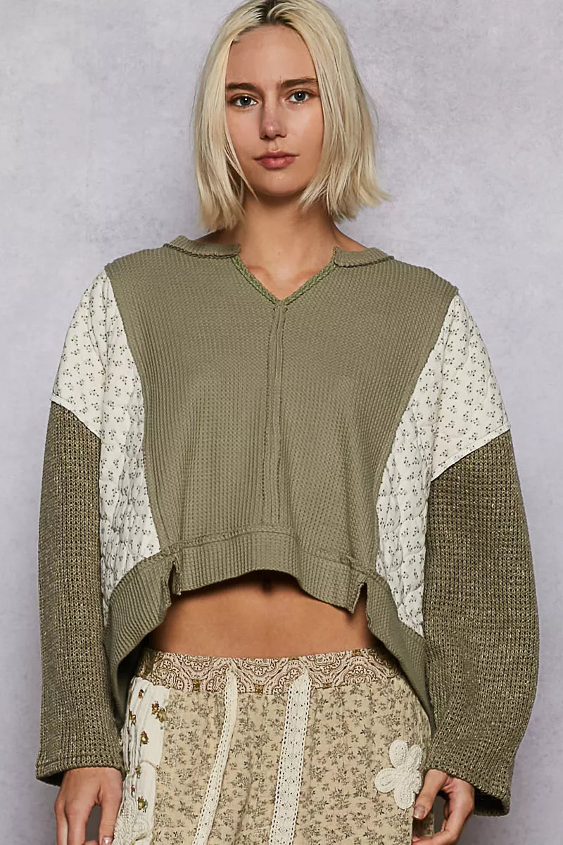 POL Mix Thermal Floral Quilted Knit Cropped Top - Be Juliet