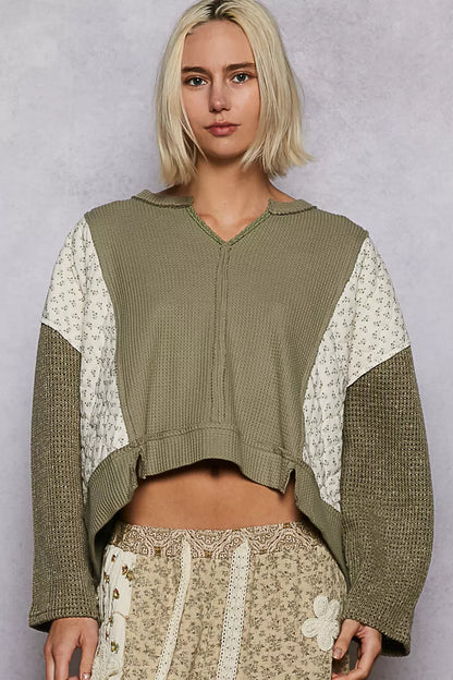 POL Mix Thermal Floral Quilted Knit Cropped Top - Be Juliet