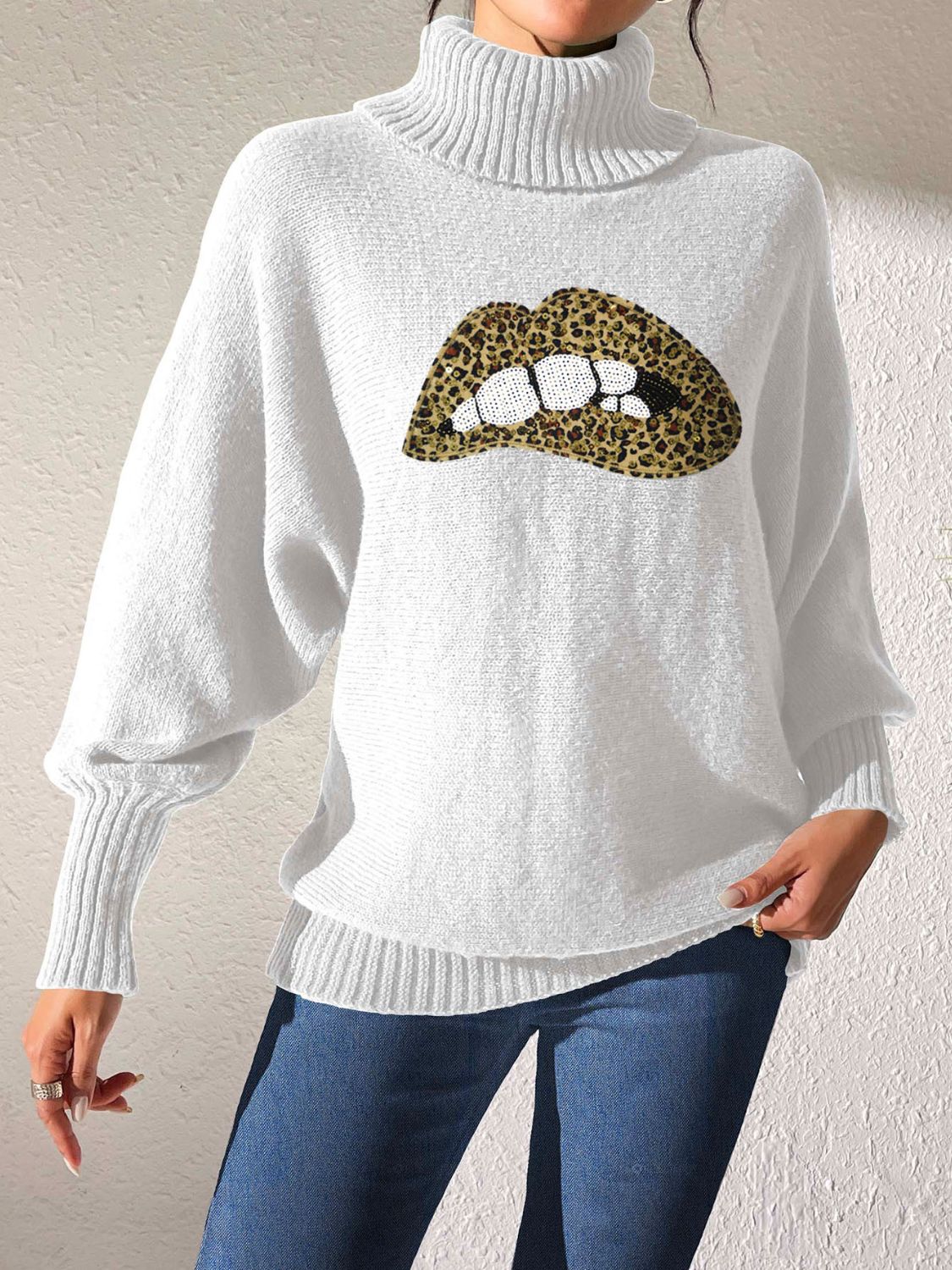 Lip Turtleneck Long Sleeve Sweater - Be Juliet