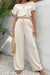 Round Neck Short Sleeve Top and Pants Set - Beige, front view on model - Be Juliet