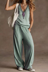 V-Neck Tank and Wide Leg Pants Set - Be Juliet