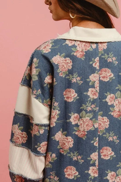 Chantalle Floral Denim Romper – Contrast Collar - Be Juliet