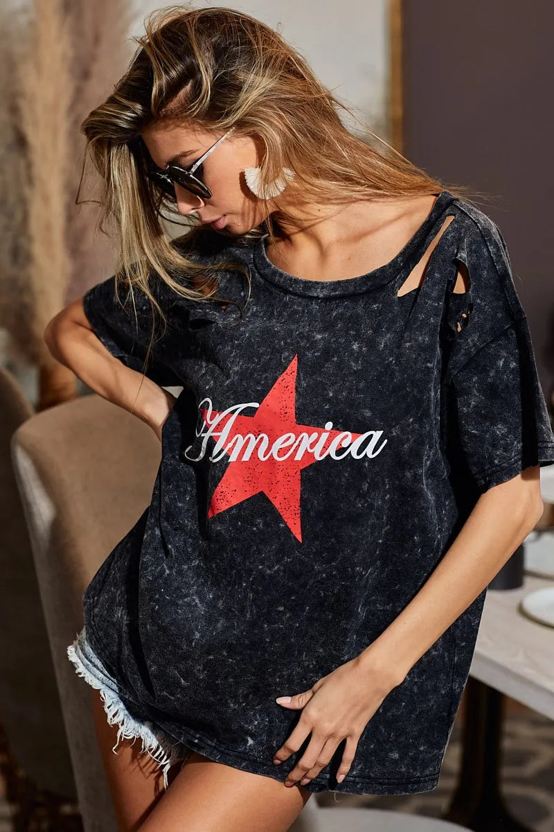 BiBi Laser-Cut Mineral Washed Jersey Tee – Americana Edition - Be Juliet