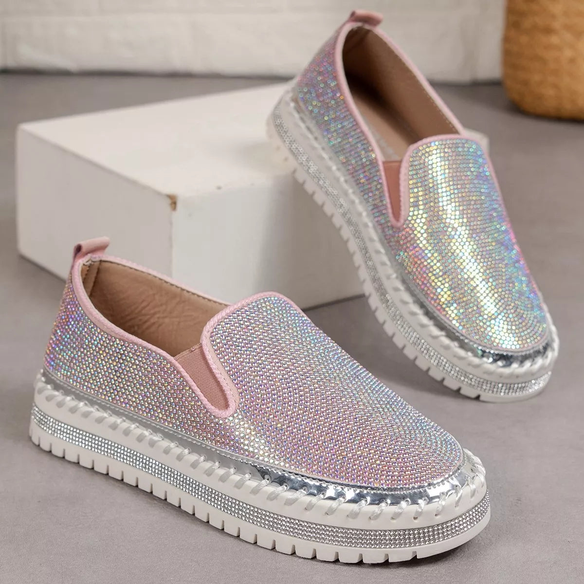 Rhinestone Round Toe Platform Loafers - Be Juliet