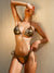 Adriana Halter Neck Three-Piece Bikini Set - Gold, front view on model - Be Juliet