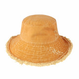 Clara Wide Brim Frayed Bucket Hat – Natural
