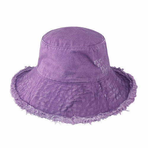 Clara Wide Brim Frayed Bucket Hat – Natural