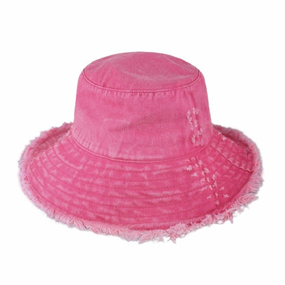 Clara Wide Brim Frayed Bucket Hat – Natural