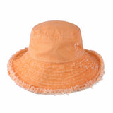 Clara Wide Brim Frayed Bucket Hat – Natural