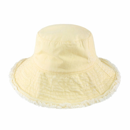 Clara Wide Brim Frayed Bucket Hat – Natural