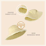 Clara Wide Brim Frayed Bucket Hat – Natural