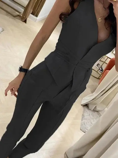 Malu Two-Piece Pant and Top Set - Black, front view on model - Be Juliet