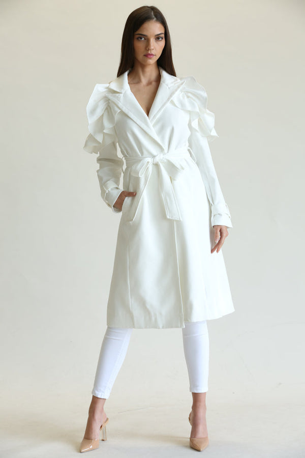 Winter Ruffled-Shoulder Overcoat