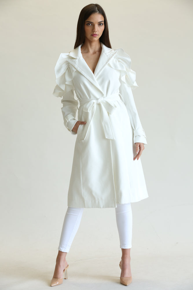 Winter Ruffled-Shoulder Overcoat