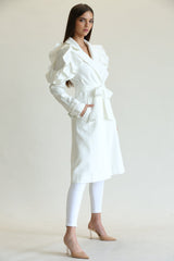 Winter Ruffled-Shoulder Overcoat