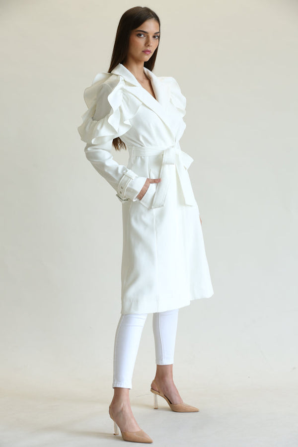 Winter Ruffled-Shoulder Overcoat