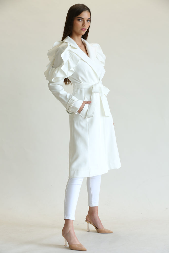 Winter Ruffled-Shoulder Overcoat