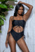 Isla Paisley Cutout One-Piece Swimsuit - Black, front view on model - Be Juliet