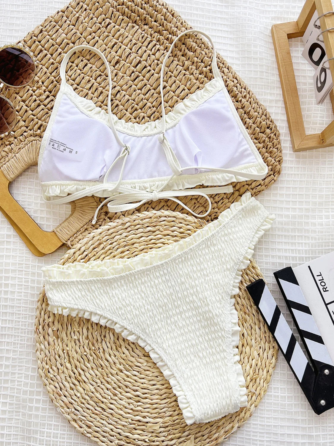 Courtney Frill Textured Two-Piece Swim Set - Cream, back view on model - Be Juliet