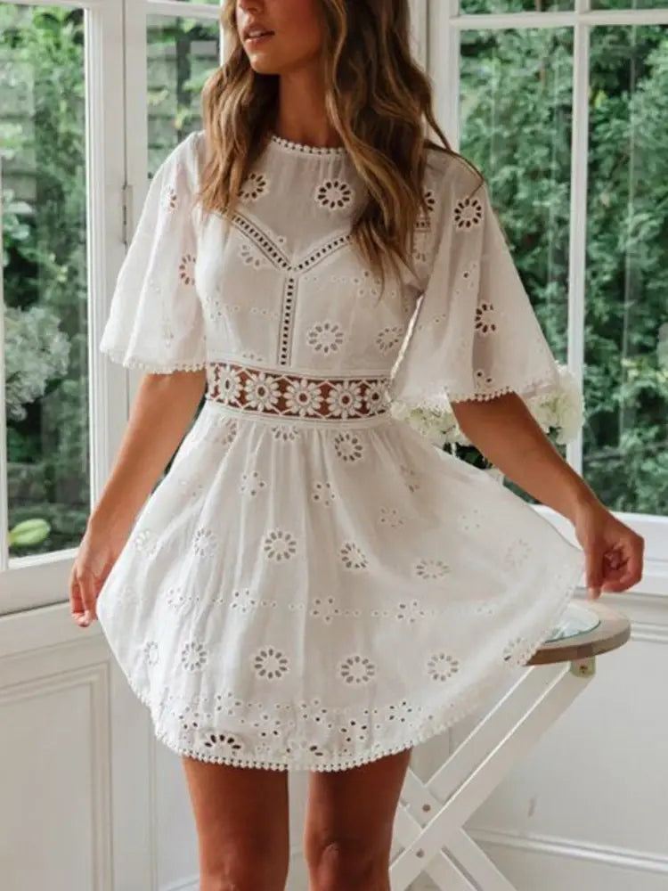 Isabella Summer Dress - WHITE, front view on model - Be Juliet