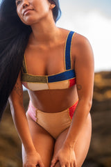 Be Juliet Harriet patchwork two-piece bikini, trendy high waist swimsuit with colorful retro design